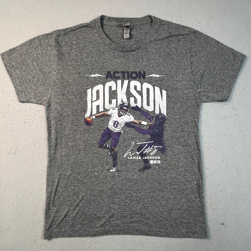 Next Level Lamar Jackson NFLPA T-Shirt Small Gray Action Jackson Baltimore Raven